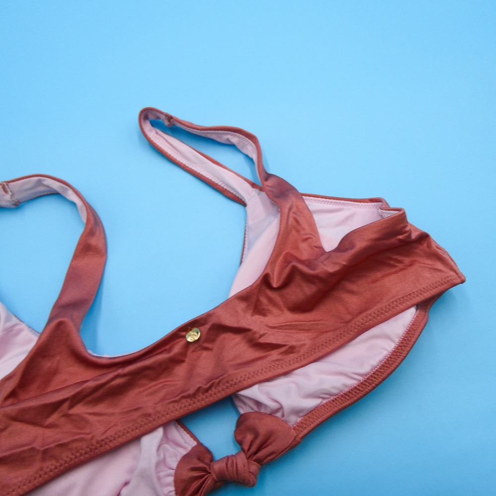Victoria's Secret Bikini Top Womens Large Front Knot Metallic Rust Polyester - Picture 7 of 8
